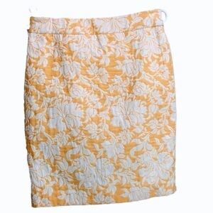 Ann Taylor Damask Skirt, Size 4, Butter Yellow & White